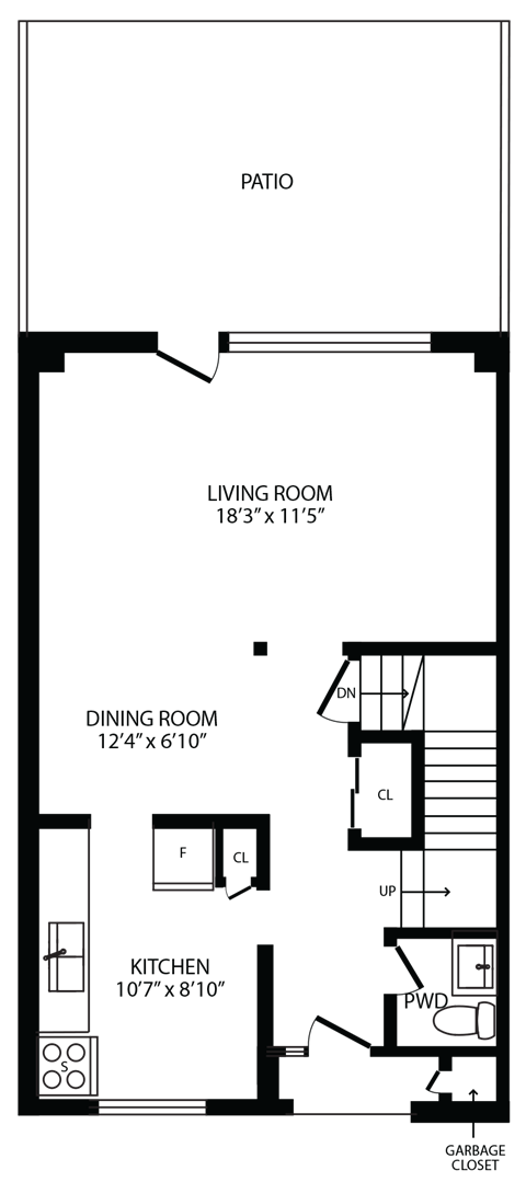 Floor plan for 4 beds, 2 baths, 1325 sqft